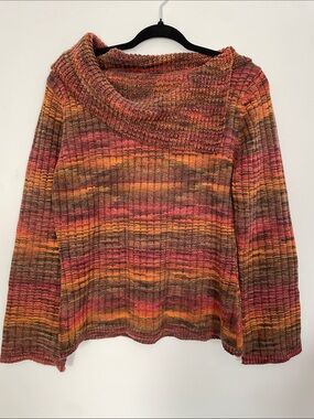 Jacob Multicolor Ribbed Cowl Neck Sweater in Rust, Pink & Brown